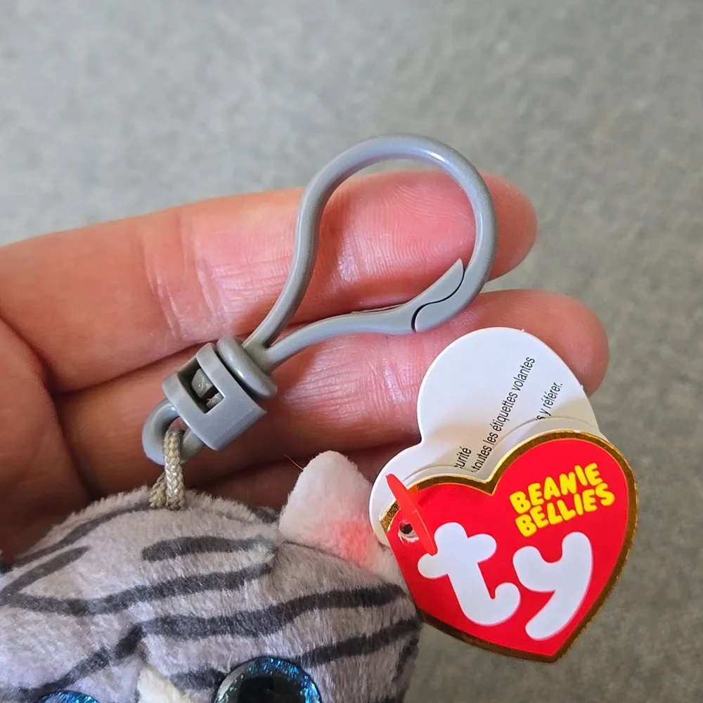 Ty Gray & White Striped Cat Plush Key Clip Kwychain, NWT